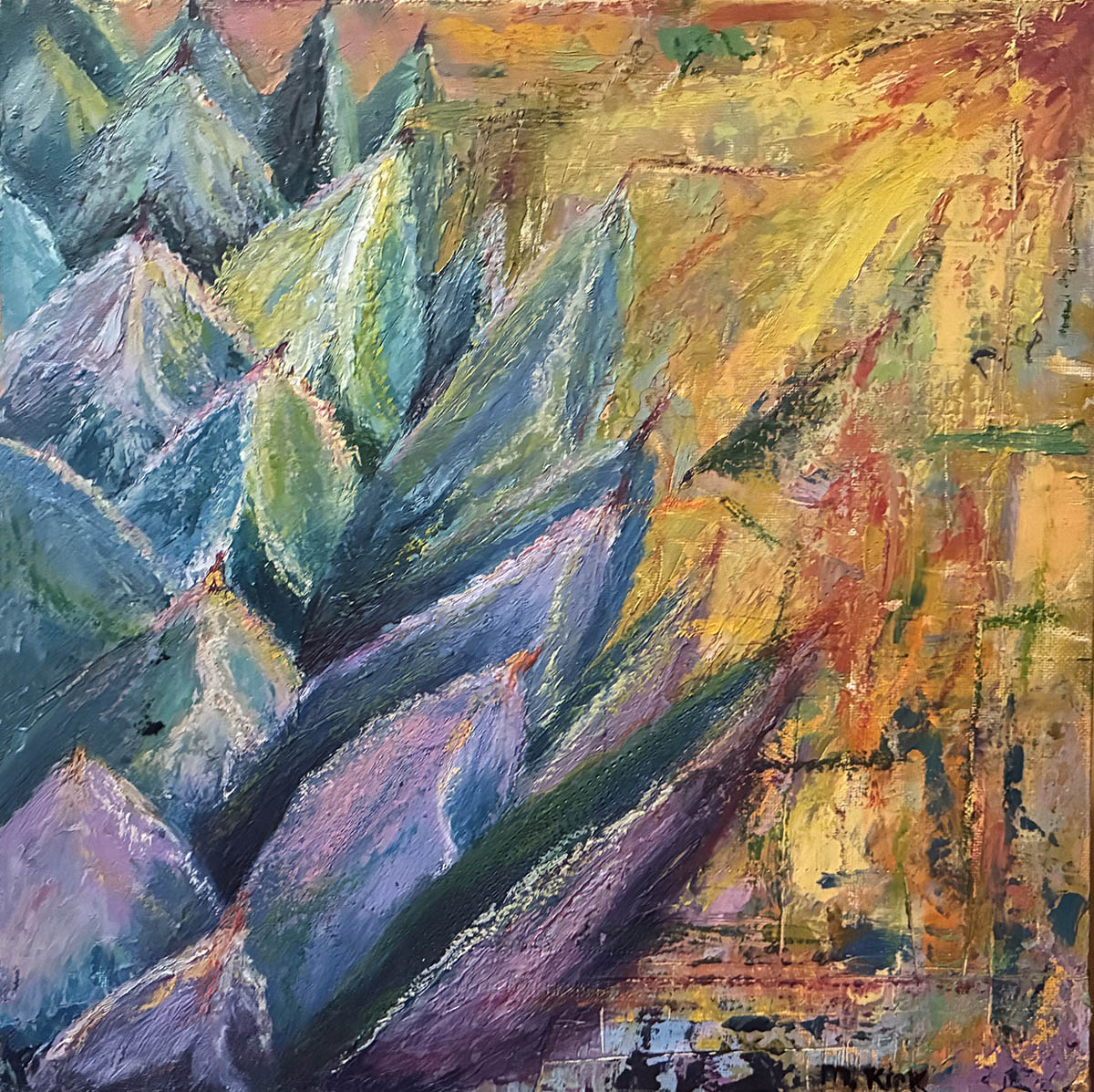 Desert Agave, oil and cold wax contemporary painting by Maureen Kirk